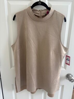 NWT Vince Camuto Sleeveless Mock Neck Sueded Beige Tunic, size XL